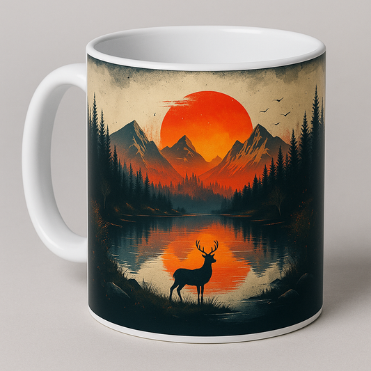 Naturmotiv Tasse – Sonnenuntergang & Hirsch